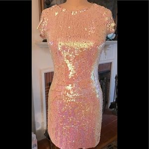 PINK SEQUINS stretch mini dress ! MOD, party, sexy, New Year’s, disco  ! SZ 6